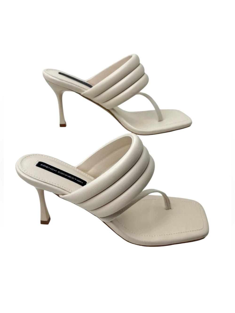French Connection Valerie White Faux Leather High Heel Thong Sandals